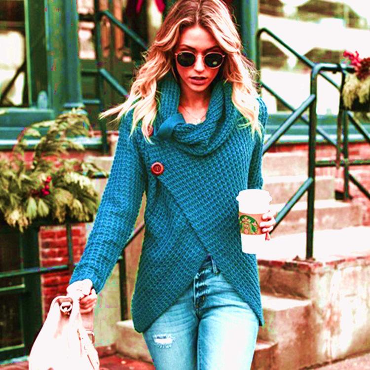 2026 Autumn/Winter Women's Long Sleeve Irregular Knit Sweater - Popular European and American Style