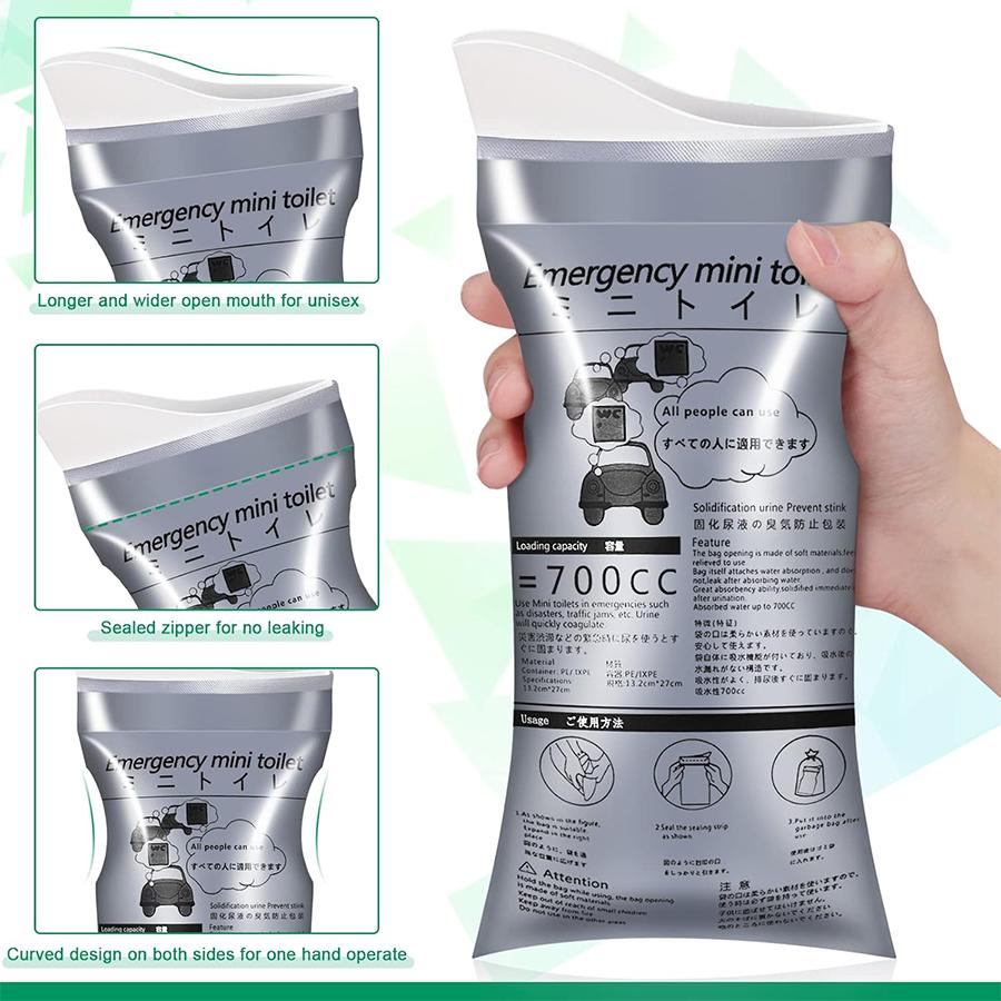 Outdoor Emergency Urine Bags 700ml (1/8/12/20 Pack) - Portable Disposable Toilet for Camping, Travel, Traffic Jam - Unisex