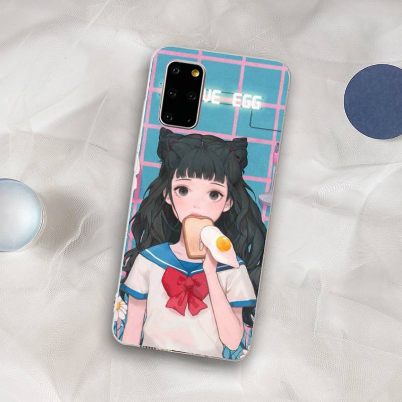 INS Kawaii Japanese Anime illustration Girl Phone Case for Samsung S21 A10 for Redmi Note 7 9 for Huawei P30Pro Honor 8X 10i