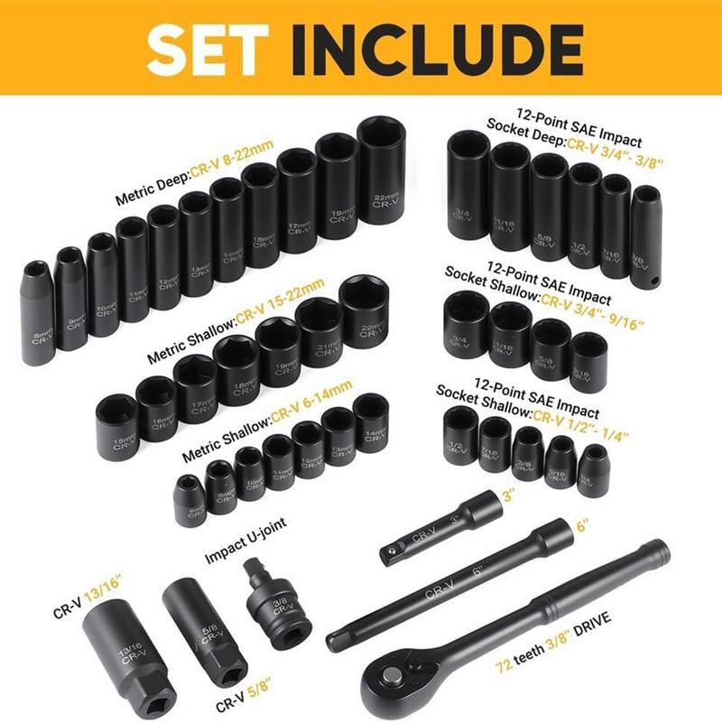 Socket Wrench Set Metric Socket Set And Extension Bar Portable Auto Repair Supplies Quick-Release Mechanic Tool For Electrical