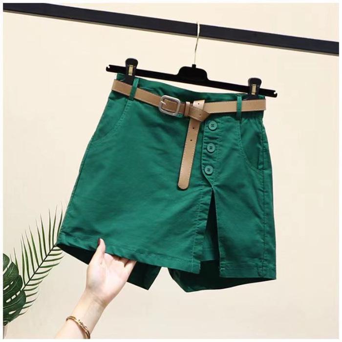 2024 Korean Style Slimming Linen-Cotton Elastic Waist Slit Shorts for Women