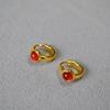 Japanese Retro Minimalist Brass Gold-Plated Agate Stone Earrings