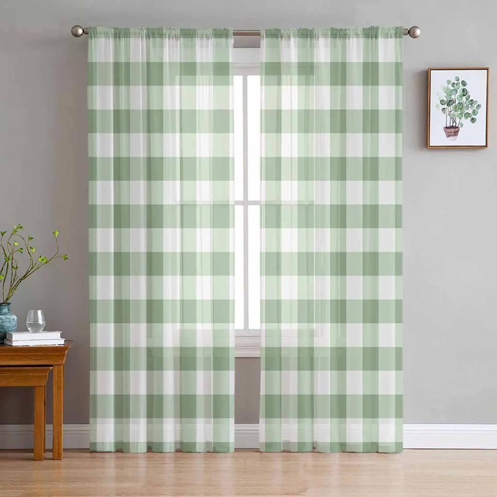 Plaid Geometric Weave Voile Sheer Curtains For Living Room Window Chiffon Tulle Curtain Kitchen Bedroom Drapes Home Decor
