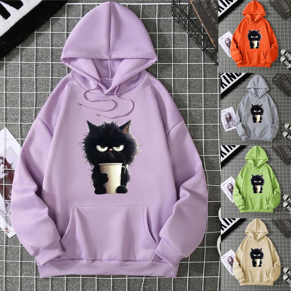 Hot-selling ribbed bottom pendulum sweater European and American animal cat print sweatshirt special couple jumper