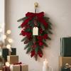 Christmas Teardrop Swag Hanging Decoration, PE Artificial Pine Garland with Red Bow Pinecone Berry, Front Door Wall Holiday Ornament