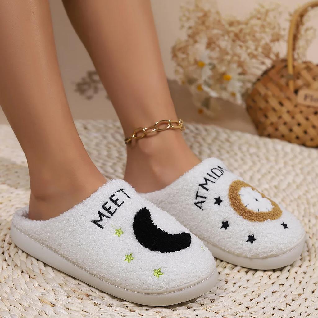 Fashion Slippers Winter Fashion Warm Cushion Slides Meet Me At Midnight Soft Comfortable Flat House Slipper Funny Shoes Zapatos De Mujer