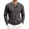 Men's Minimalist Casual Solid T Button Long Sleeve T-Shirt Solid Color Loose Fit Casual Top