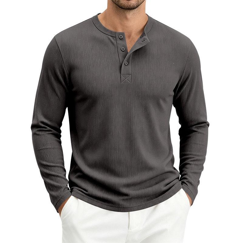 Men's Minimalist Casual Solid T Button Long Sleeve T-Shirt Solid Color Loose Fit Casual Top