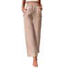 Drawstring Elastic Wide-Leg Pants for Women Mid-Length High Waist Pants Ladies Straight Trousers