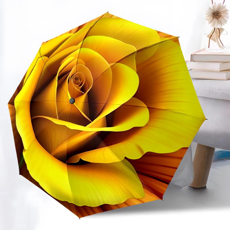 1pc Yellow Rose Automatic Folding Umbrella - Portable Collapsible Design, 8-Rib Iron Frame, Durable Fabric yy251125073