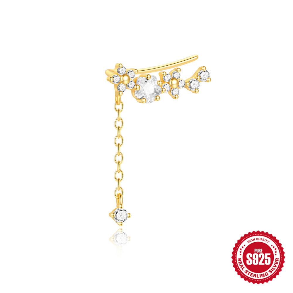 Versatile Fashion Simple Ins Style S925 Sterling Silver Five-Petaled Flower Full Diamond Ear Hook Quadrangram Metal Pendant Earrings