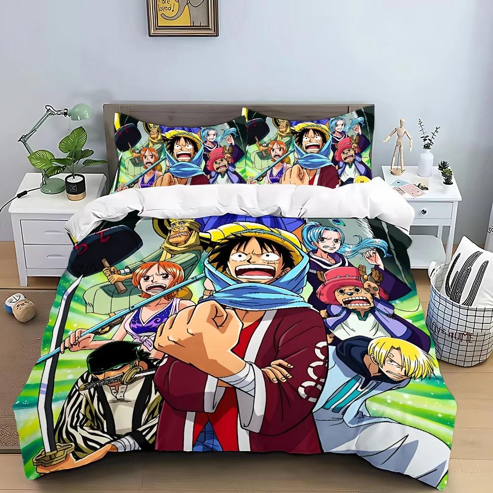 One Piece Luffy Poszwa na kołdrę Poszewka na poduszkę Domowy Zestaw poszwy na kołdrę, Zestaw pościeli Anime Boy 2/3 szt. Dekoracja sypialni, Prezent dla chłopca