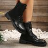 Fashion British Solid Zip Ankle Boots for Woman Autumn Winter Round Toe Lace-Up Short Boots Women Pu Leather Shoes Boties Lady