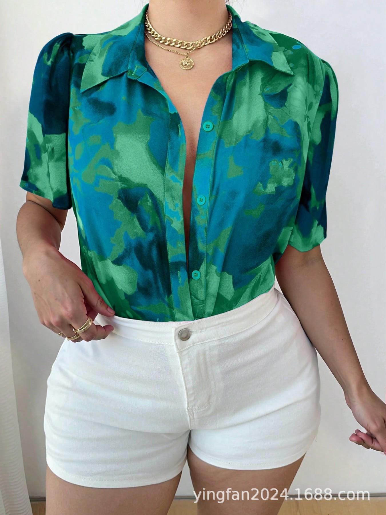 

2025 Women s V-neck Blouse: European & American Fashion, Personalized Print, Hot-Selling Style L
