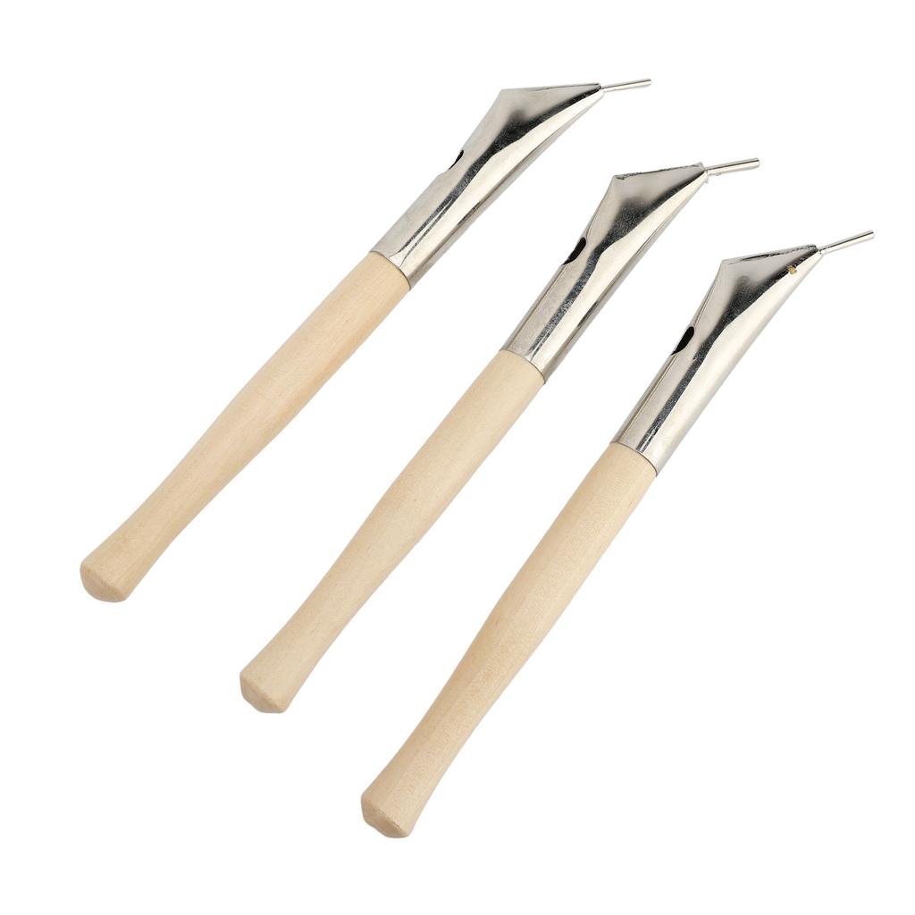 3Pcs Pottery Batik Printing Pen Drawing On Fabric Cloth Beech and Stainless Steel Clay Carving Tools