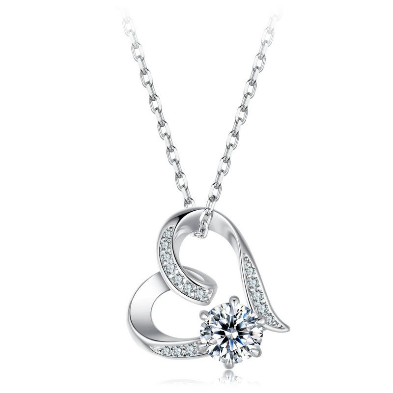 BAMOER Heart Necklaces for Women, Forever Love Moissanite 925 Sterling Silver Minimalist Heart Pendant Necklace Engagement Jewel