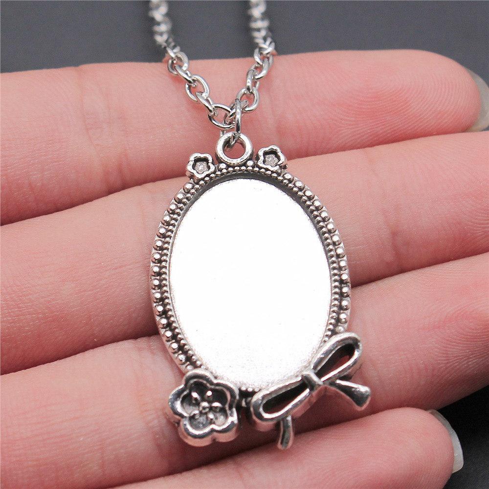 45cm Or 70cm Long Chain Necklace Oval Glass Cabochon Base Setting Tray Minimalist Jewelry Components QN054