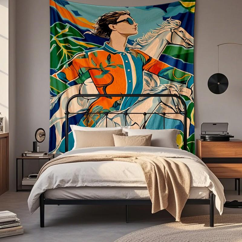 Boho Chic Wall Tapestry With Moon Phase Floral Starry Sky Design Bedroom Yoga Studio Decor