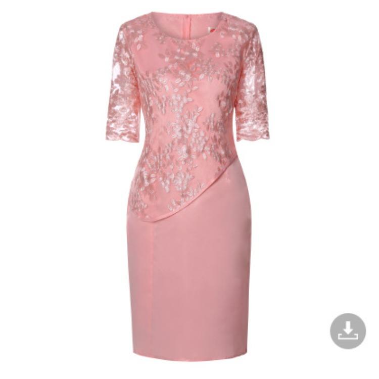 Lace Patchwork Fake Two Piece Plus Size Midi Dress Half Sleeve Elegant Party Dress Comfortable Lightweight Slimming Flattering Fit