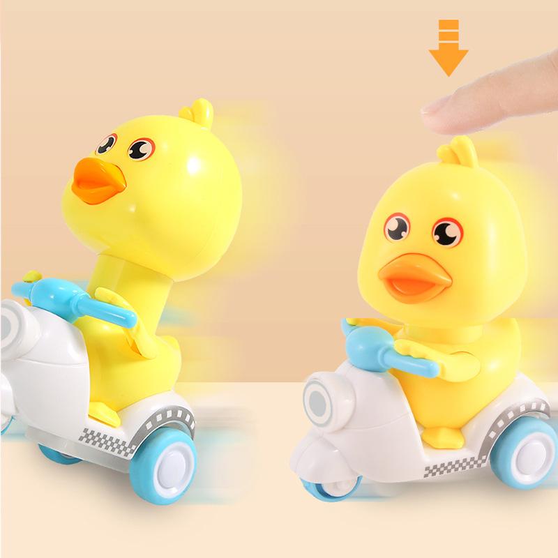1PCS Manual Pressing Head Free Rotation Cute Duck Press Car Motorcycle Anti-collision And Anti Drop  Toys Mini Car For Kids