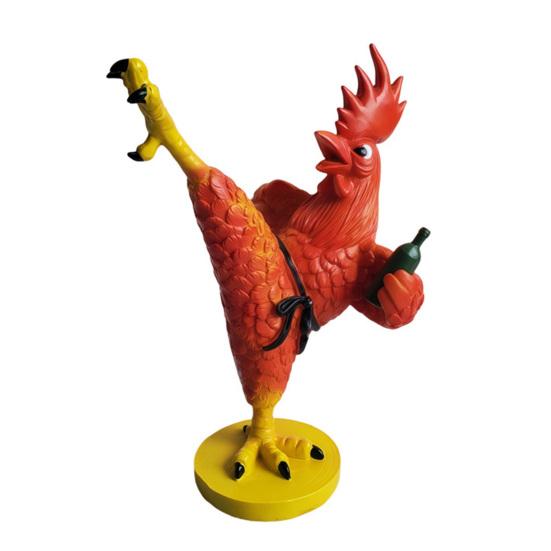 Kung Fu Rooster Statue Resin Drunk Chicken Figurine Table Art Rooster Sculpture for Home Office Desk Shelf Indoor Outdoor Decor Housewarming Gift