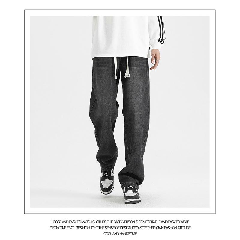 2026 New Vintage Drawstring Jeans for Men, Washed, Loose Fit, Versatile Workwear Trousers