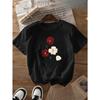 European Size Floral Print Pure Round Neck Short Sleeve