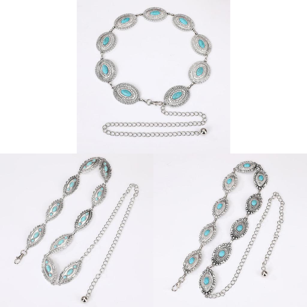 Bohemian Turquoise Waist Chain With Metal Accents For Summer Festival Fashion