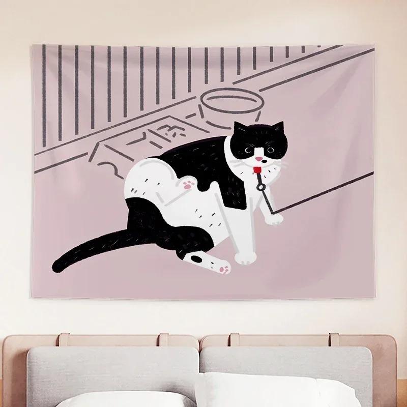 Cute Cat Cartoon Decorative Tapestry Home Wall Living Room Office Decorative Tapestry