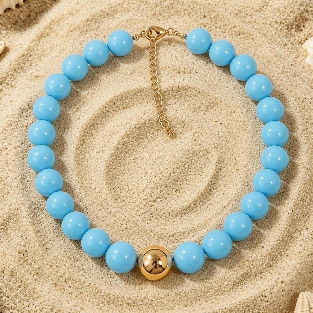 Round Bead Necklace 16MM Beads Bohemian Necklace Trendy Bead Choker for Women