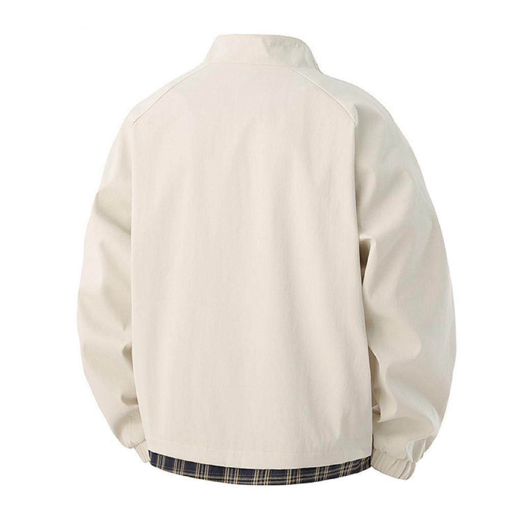 Men's Casual Checkered Patchwork Style Sports Jacket, Men's Loose Stand-up Collar Work Jacket