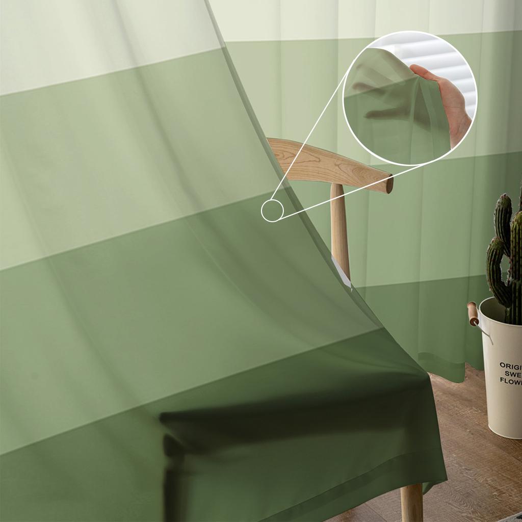 Sage Green Gradient Stripe Sheer Curtains for Living Room Decoration Window Curtains for Kitchen Tulle Voile Organza Curtains