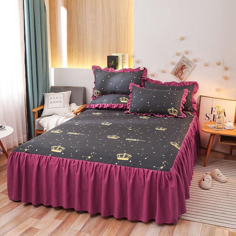 3-częściowy zestaw spódniczek na łóżko, pogrubiona, szlifowana, narzuta na łóżko, prześcieradło z dopasowaną gumką, miękka, antypoślizgowa, spódniczka na łóżko w rozmiarze King Queen