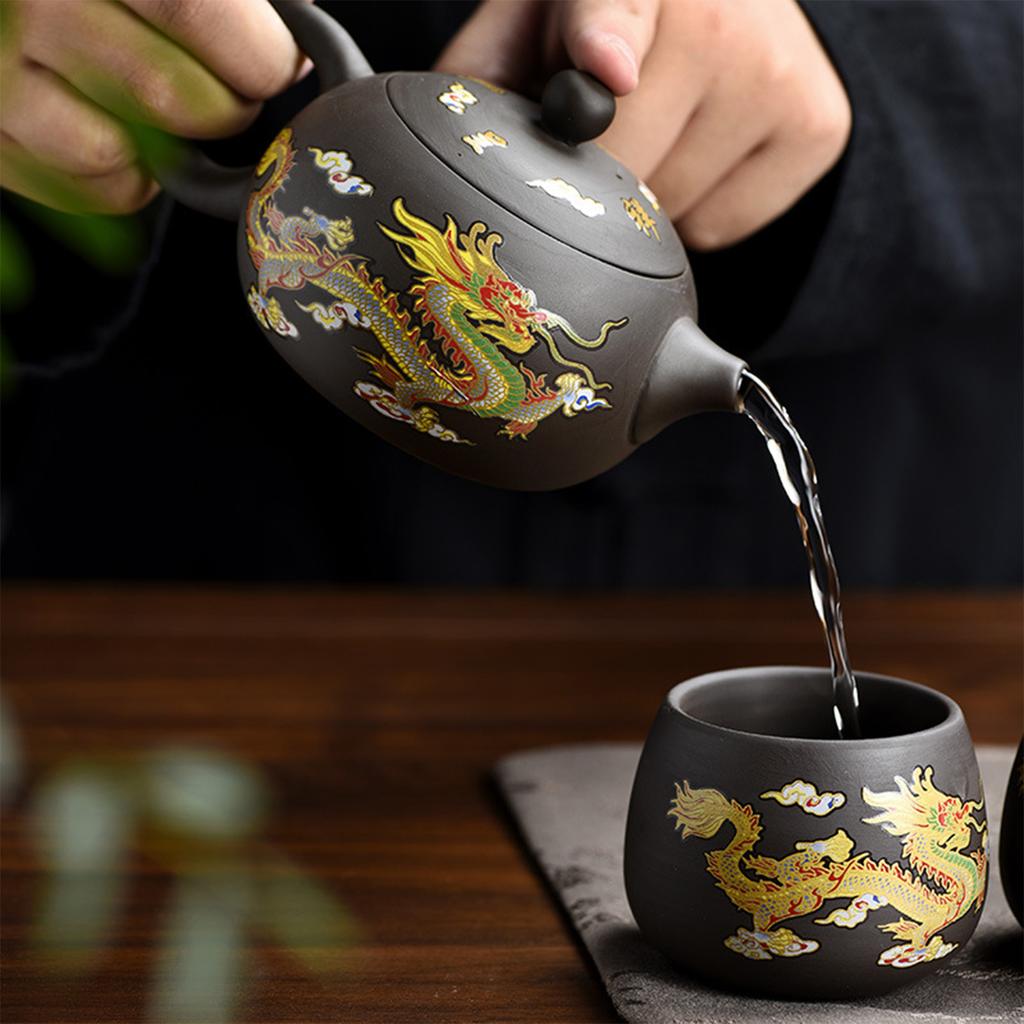 Dragon and Phoenix Purple Sand Pot Tea Color-changing Purple Clay  Zisha Teapot for Wood Stove or Stovetop Xuan-US