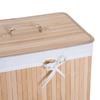 Bamboo Laundry Basket Hamper, Foldable, Lid, Removable Bag, 3 Handles, 40 X 30 X 60 Cm, Beige