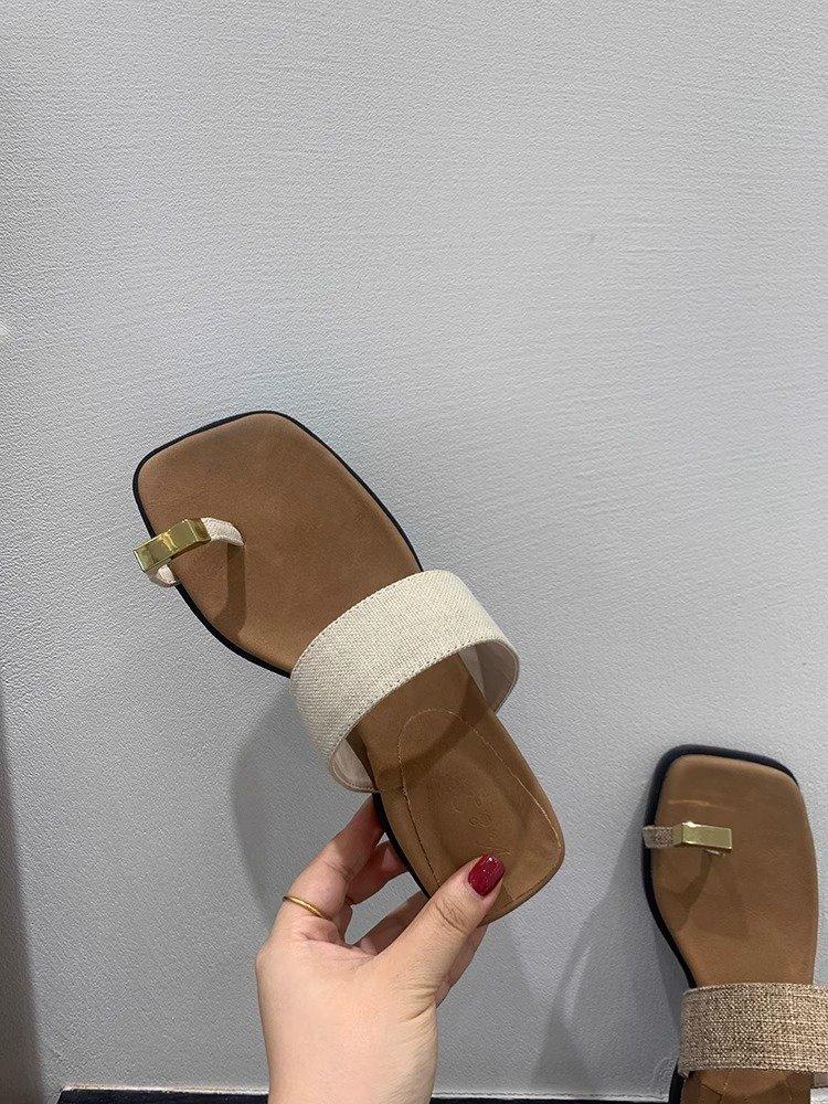 

3CM slope heel pinch Roman slippers women s summer seaside beach shoes linen cool slippers fashion women s shoes outer wear 39