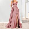 Evening Dress Spaghetti Strap High Slit Off Shoulder Backless Sleeveless Side Pockets A-line Floor Length Satin Pure Color Prom Banquet Party Maxi