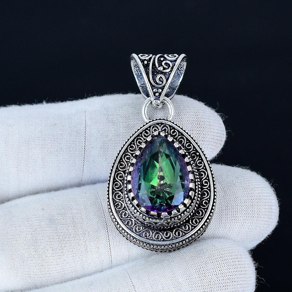 Mystischer Topas Anhänger, 925 Sterlingsilber Handgefertigter Schmuck, Mystischer Topas Silberanhänger, Partyschmuck für Damen, Anhänger Geschenk