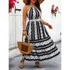 Abito Halter per Donna Stampa Patchwork Vita Alta Senza Spalle Schiena Nuda Fiocco Abito Lungo Estate Vacanza al Mare Casual Moda Plus Abito Maxi