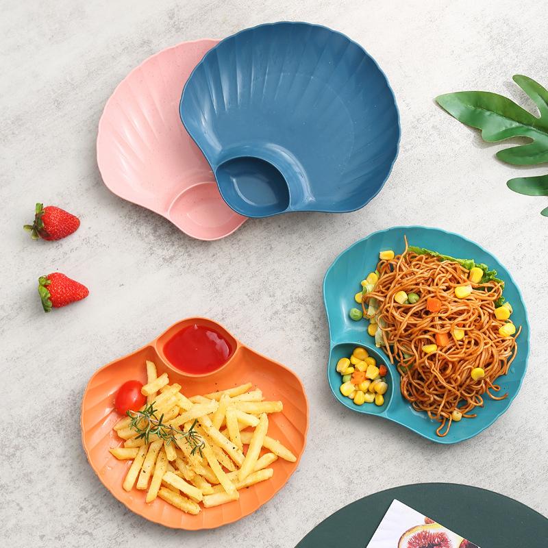 Kitchen Breakfast French Fries Plate With Seasoning Sub-Grid Household Snack Dry Fruit Plate Children Cute Table Spit Bone Plate