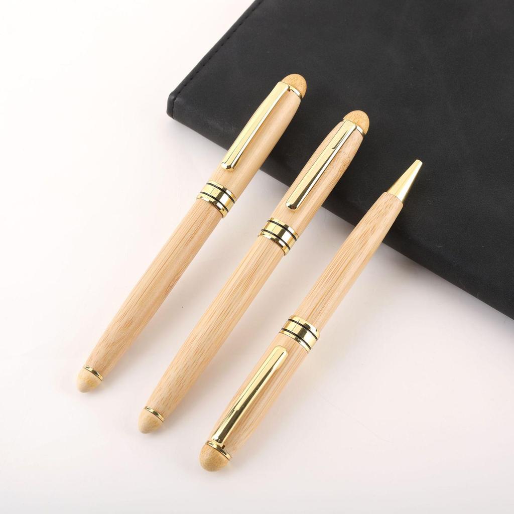 Retro Bamboo Wood Signature Fountain Pen Gift Set with Laser Logo