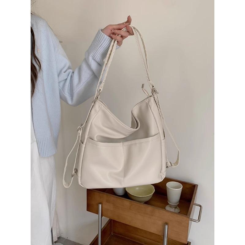 Soft Leather Bag Women's Large Capacity Commuter Tote Bag Multi-functional Backpack Diagonal Schoolbag