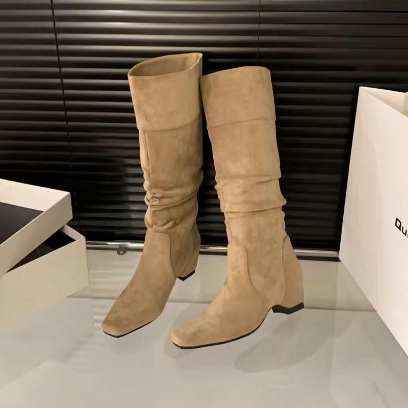 Retro square head boots women's new autumn and winter versatile pleated stacking boots small sleeve fashion boots