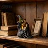 Unique Resin Craft Gifts Luminous Witch & Raven Figurine with Mossy Tree Texture, Gothic Durable Weather Resistant Ornament Statue LED Light