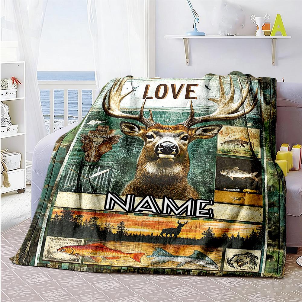 Elk11 Personalized Text Blanket Lightweight Personalized Blanket Comfortable Versatile for Bed Seaside Picnics Livingroom Four Seasons Universal