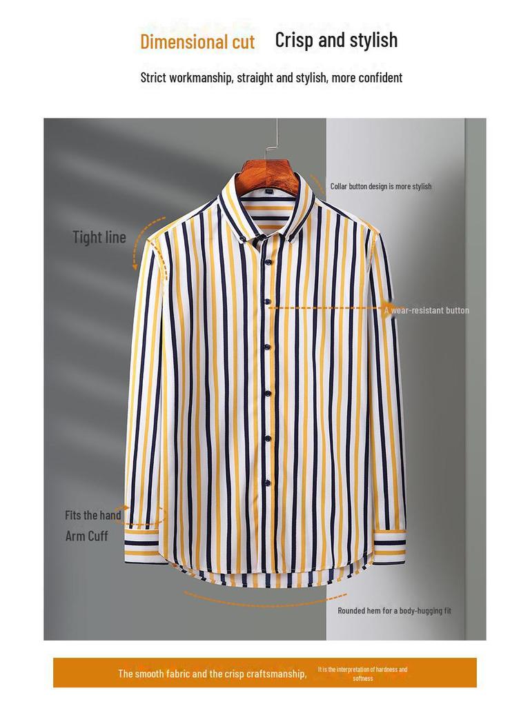 Men's 2025 Elastic Striped Long-Sleeve Slim Fit Korean Shirt - Business Casual, Non-Iron, Comfortable.