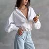 Lantern Sleeve Women's Commuting Shirt - All-Match, Round Neck, Relaxed Style