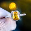 Charm Female Yellow Square Zircon Stone Ring Cute Silver Color Summer Wedding Jewelry For Women