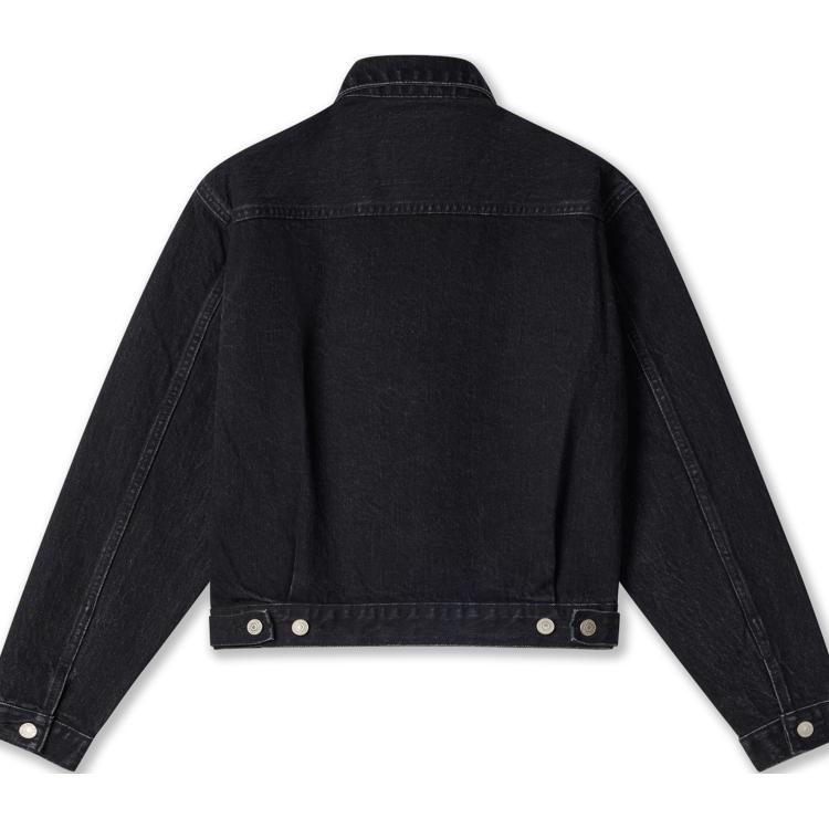 Levis Lapel Single-Breasted Short Fashion Versatile Long Sleeve Denim Jacket Women Jackets Black A5884-0002