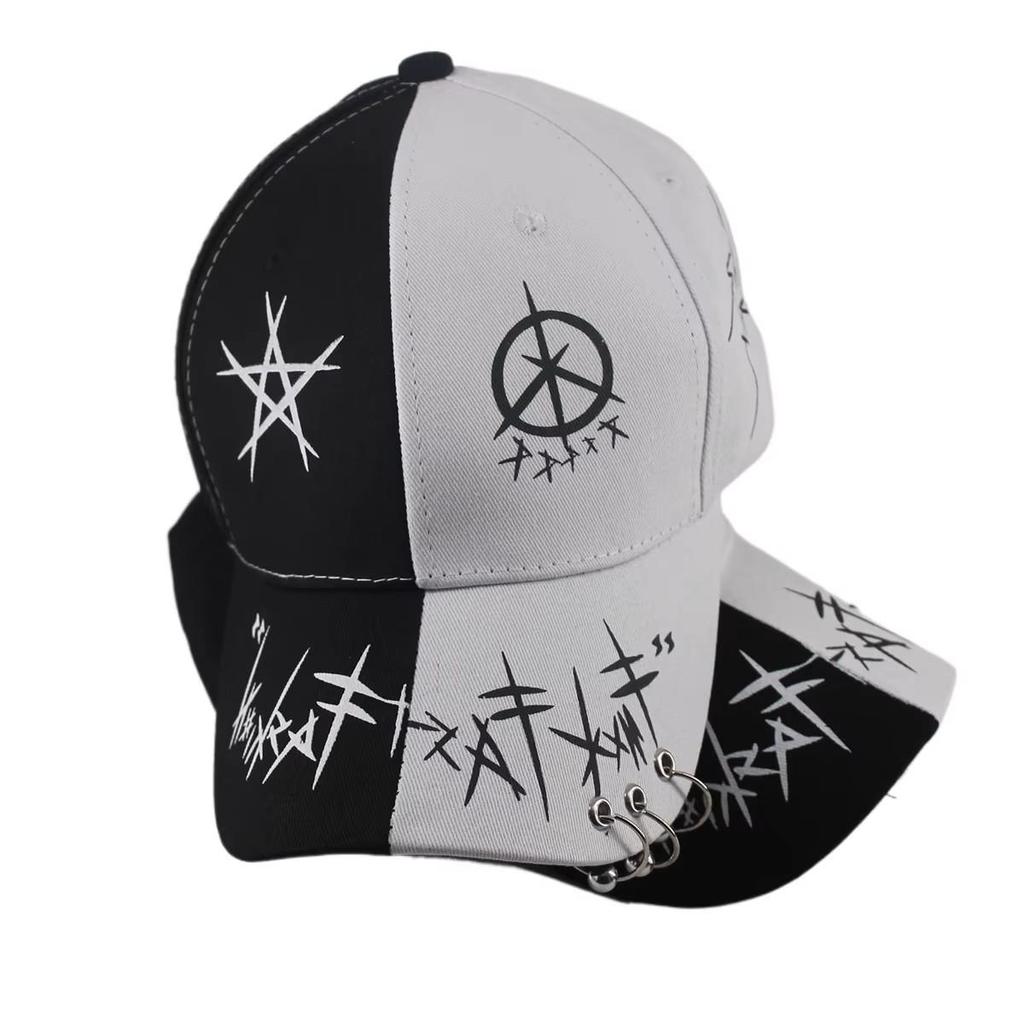 Baseball Cap Hat Grey Black Letter Graffiti Print Iron Ring Spring Summer Autumn Punk Hip hop Rock Adjustable Unisex Men Women Outdoor Casual Cotton